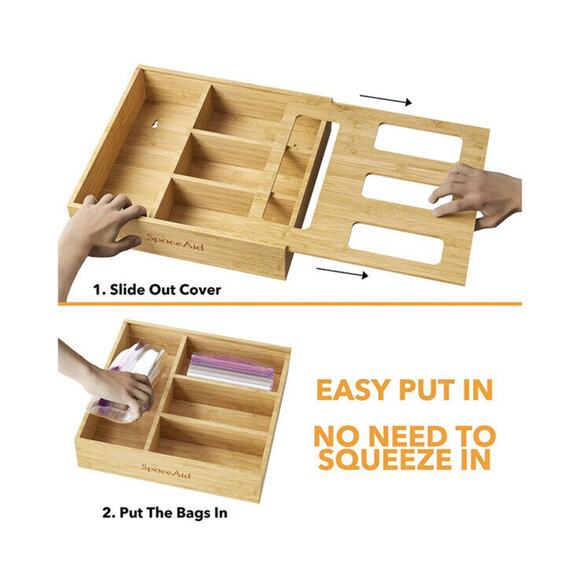SpaceAid Bamboo Bag Organizer for Kitchen Drawer 13x12x3 Gently Used - Picture 14 of 14